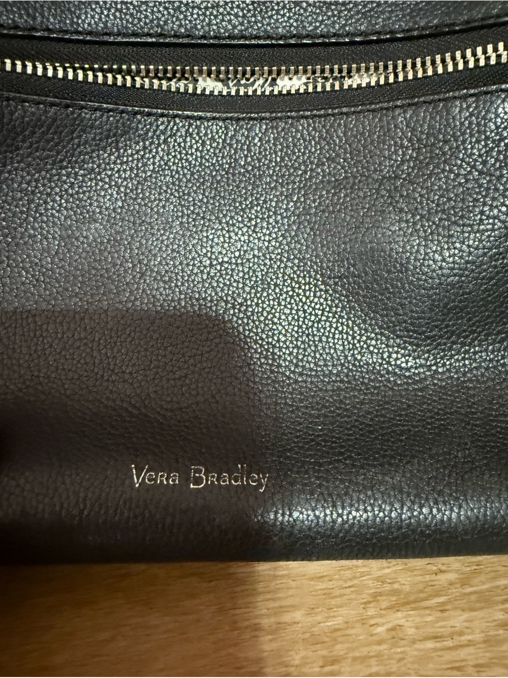 Vera Bradley Black Pebbled Leather Crossbody Bag Adjustable Strap Zip Top Purse - Picture 2 of 7